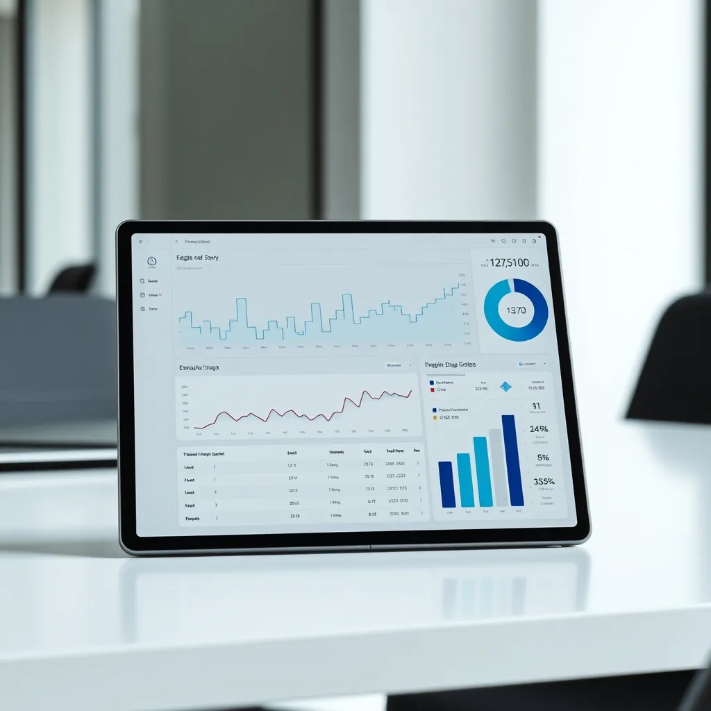 A clean, professional financial dashboard on a tablet screen